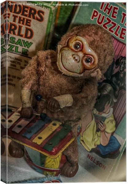 Old toy monkey Canvas Print by kathy white