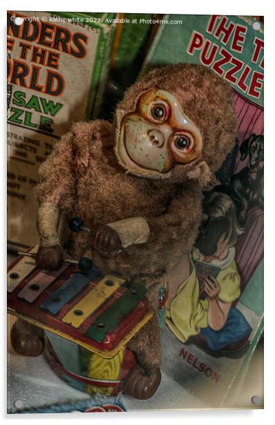 Old toy monkey Acrylic by kathy white