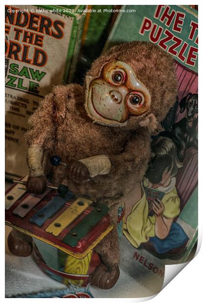 Old toy monkey Print by kathy white