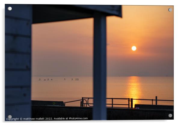 Sunrise Through Dovercourt Beach Huts Acrylic by matthew  mallett