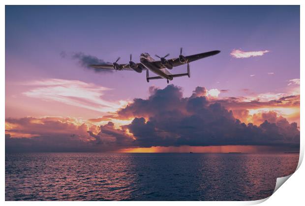 Lancaster over the Sea Print by J Biggadike