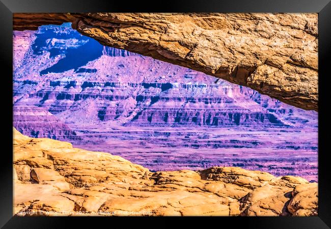 Mesa Arch Rock Canyonlands National Park Moab Utah  Framed Print by William Perry