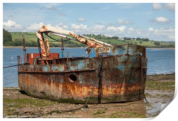 Old Wreck at Ferryside Print by Heidi Stewart