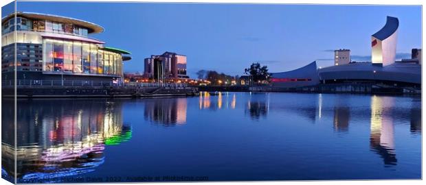 Salford Quays, Blue Hour Reflections Canvas Print by Michele Davis
