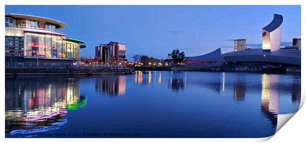 Salford Quays, Blue Hour Reflections Print by Michele Davis