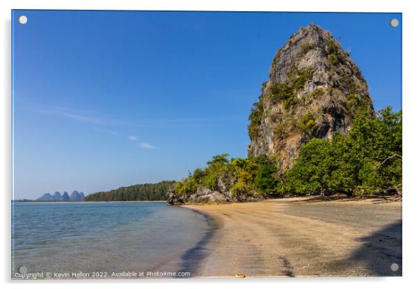Limestone cliffs on Rajamangala beach,Trang province, Thailand Acrylic by Kevin Hellon