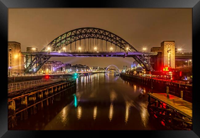 Tyne Bridge Night Lights Framed Print by Valerie Paterson