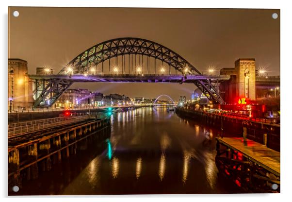 Tyne Bridge Night Lights Acrylic by Valerie Paterson
