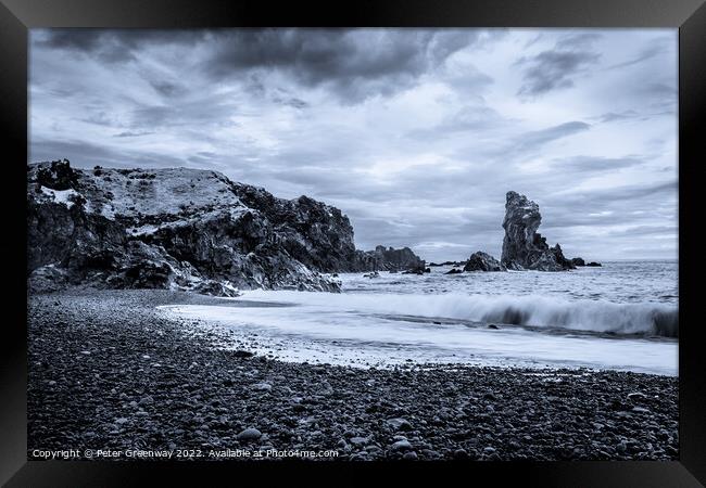 Djupalonssandur Black Beach & Waves Framed Print by Peter Greenway