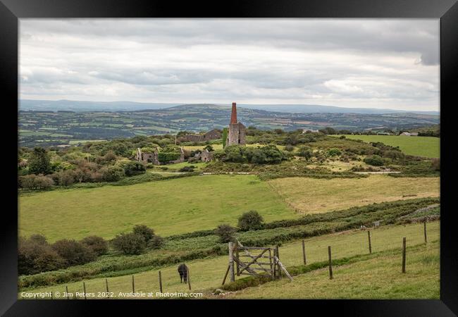 Prince of Wales engine house on Bodmin Moor with Kit Hill in the background Framed Print by Jim Peters
