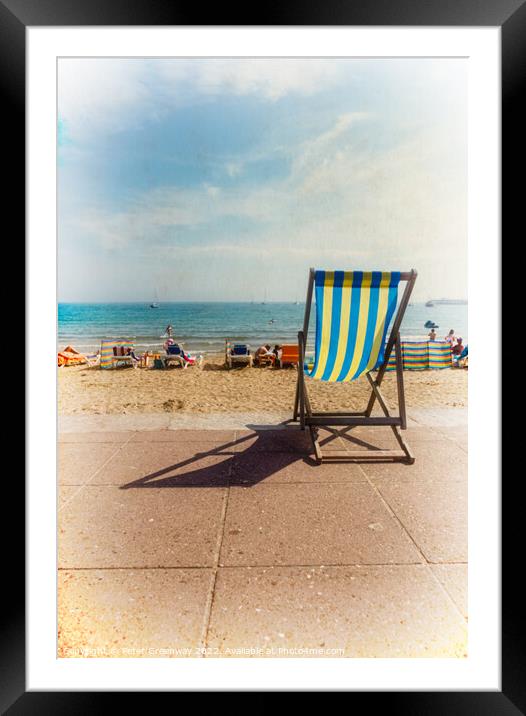 English Seaside Deckchairs On The Sandy Beach & Sea In Swanage Framed Mounted Print by Peter Greenway
