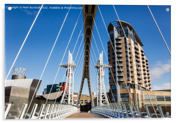 Lowry Millennium Footbridge Salford Quays Acrylic by Pearl Bucknall