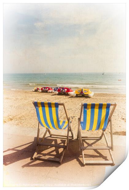 English Seaside Striped Deckchairs Overlooking The Print by Peter Greenway