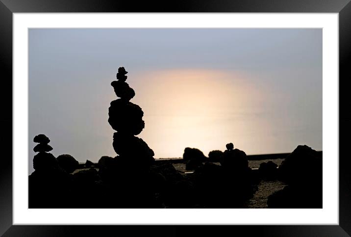 Stacked pebbles on Mount Vesuvius  Framed Mounted Print by Lensw0rld 