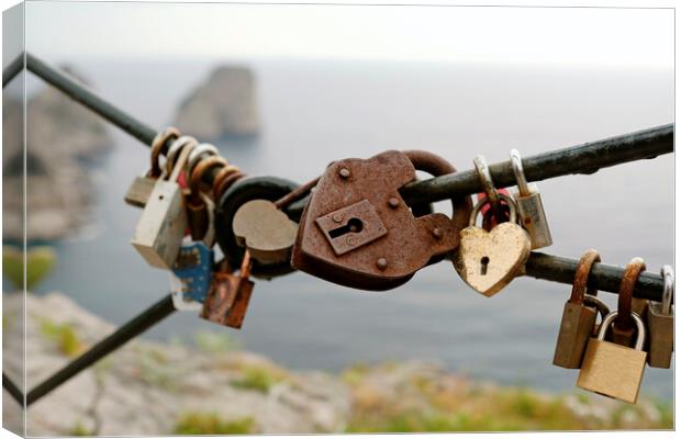 Love locks at the coast of Capri Canvas Print by Lensw0rld 