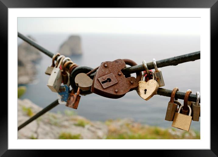 Love locks at the coast of Capri Framed Mounted Print by Lensw0rld 