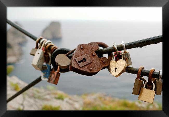 Love locks at the coast of Capri Framed Print by Lensw0rld 