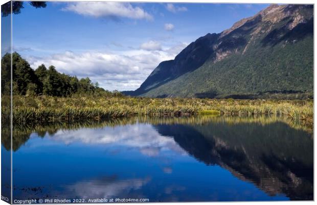 Mirror Lakes, New Zealand Canvas Print by Phil Rhodes