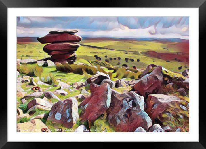 Granite Stacks Rising from the Moor Framed Mounted Print by Roger Mechan
