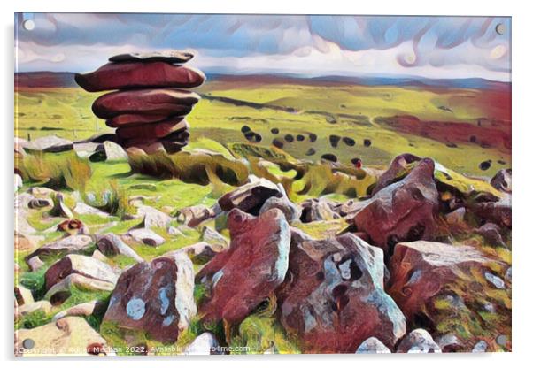 Granite Stacks Rising from the Moor Acrylic by Roger Mechan