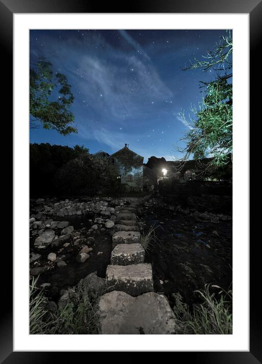 Starry night over the stepping stones, Stainforth Framed Mounted Print by Pete Collins