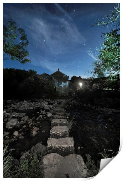 Starry night over the stepping stones, Stainforth Print by Pete Collins