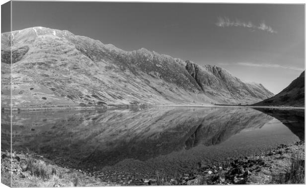 Loch Achtriochtan Spring Morning Black and White P Canvas Print by Kevin Winter