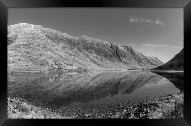 Loch Achtriochtan Spring Morning Black and White P Framed Print by Kevin Winter