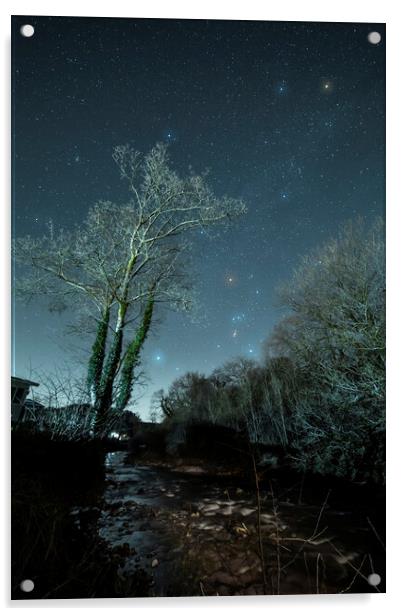 Starry night over the River Greta, Ingleton Acrylic by Pete Collins