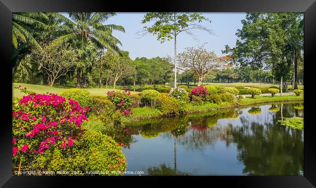 Lake and flowers, Dynasty golf course, Nakhon Pathom, Thailand Framed Print by Kevin Hellon