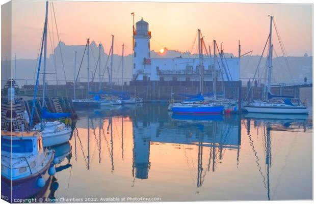 Scarborough Harbour Sunset  Canvas Print by Alison Chambers