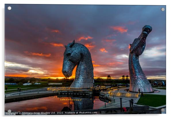 Kelpies at Sunset Acrylic by Storyography Photography