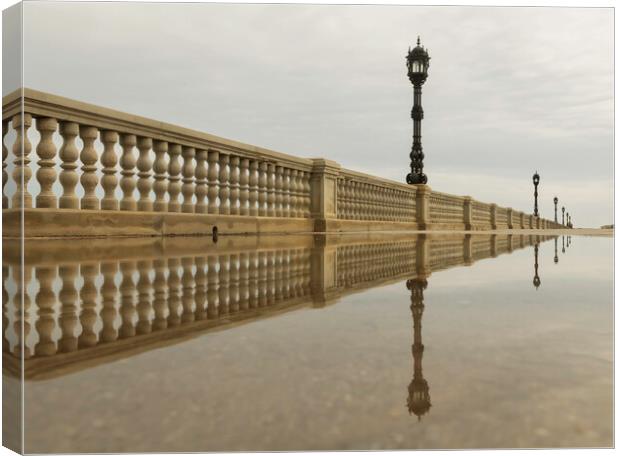 Lamppost reflections in Cadiz Canvas Print by Leighton Collins