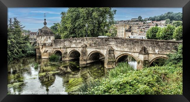 Bradford on Avon Bridge with reflections in the water  Framed Print by Holly Burgess