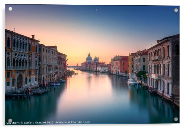 Venice, Grand Canal Santa Maria della Salute church before sunrise  Acrylic by Stefano Orazzini