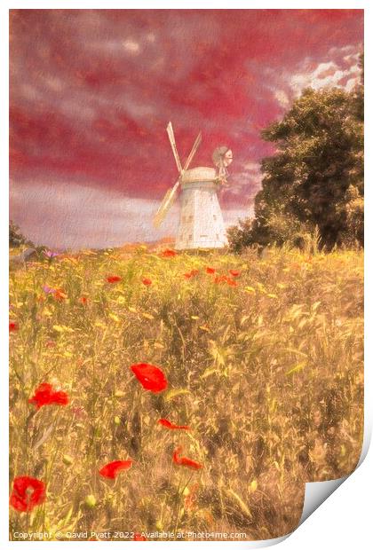 Hillside Windmill Print by David Pyatt