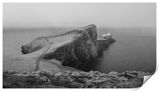 Neist Point Lighthouse in the snow  Print by Anthony McGeever