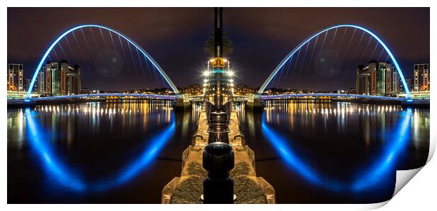 Gateshead Millennium Bridge at night – photo manipulation Print by David Graham