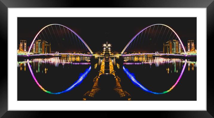 Gateshead Millennium Bridge at night – photo manipulation Framed Mounted Print by David Graham