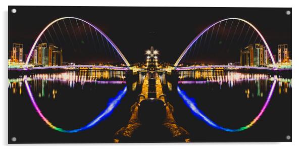 Gateshead Millennium Bridge at night – photo manipulation Acrylic by David Graham