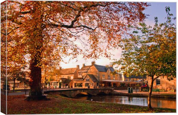 Bourton on the Water Autumn Trees Cotswolds UK Canvas Print by Andy Evans Photos