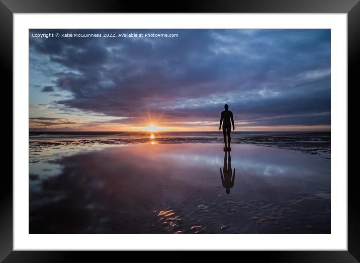 Moody sunset at Another Place on Crosby beach Framed Mounted Print by Katie McGuinness