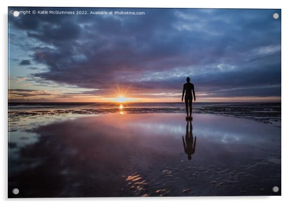 Moody sunset at Another Place on Crosby beach Acrylic by Katie McGuinness