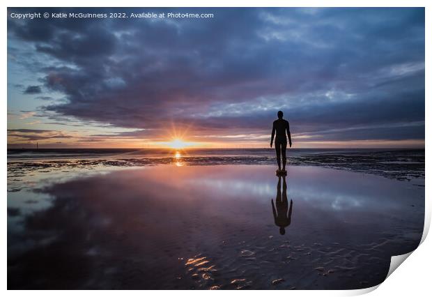 Moody sunset at Another Place on Crosby beach Print by Katie McGuinness