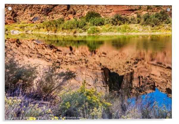 Colorado River Rock Canyon Reflection Abstract Moab Utah  Acrylic by William Perry