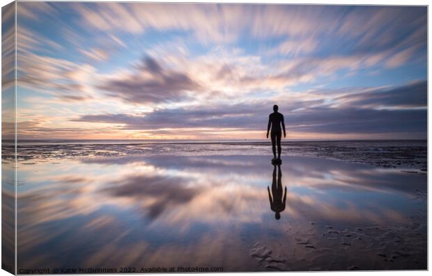 Sunset at Anthony Gormley's Another Place in Crosb Canvas Print by Katie McGuinness