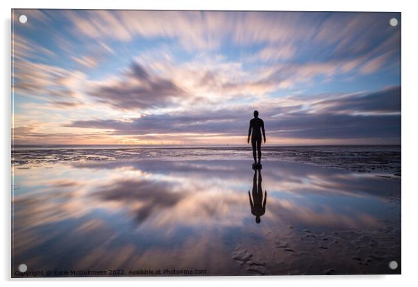 Sunset at Anthony Gormley's Another Place in Crosb Acrylic by Katie McGuinness