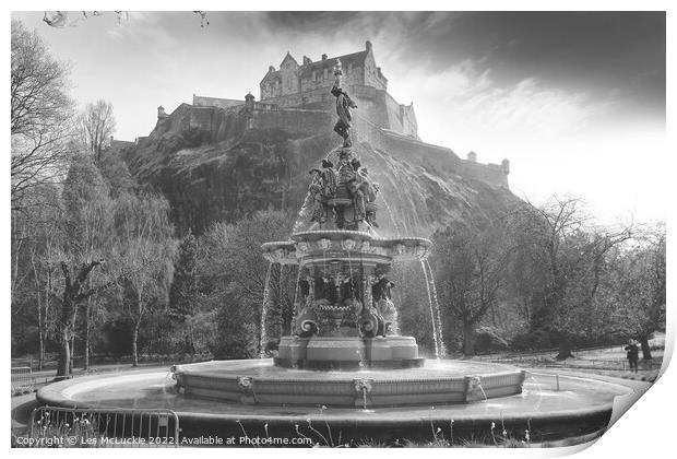 Majestic Fountain of Edinburgh Castle Print by Les McLuckie