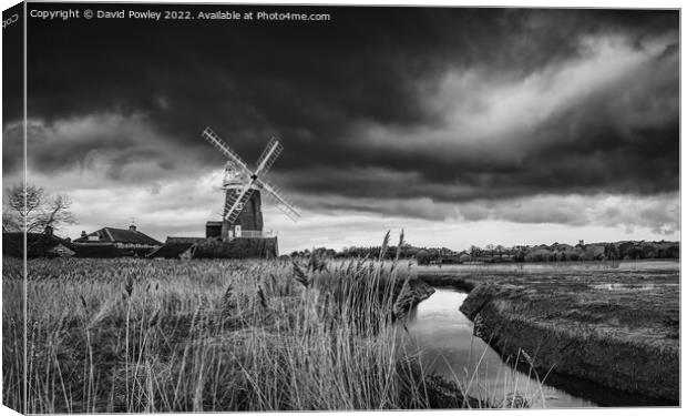Moody Skies Over Cley Mill Monochrome Canvas Print by David Powley