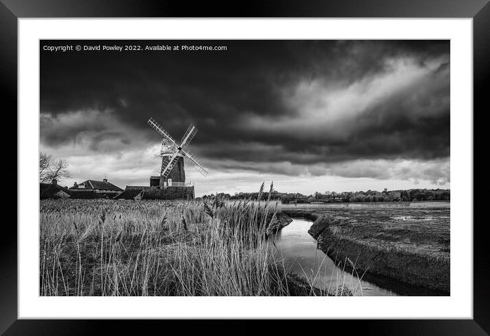 Moody Skies Over Cley Mill Monochrome Framed Mounted Print by David Powley